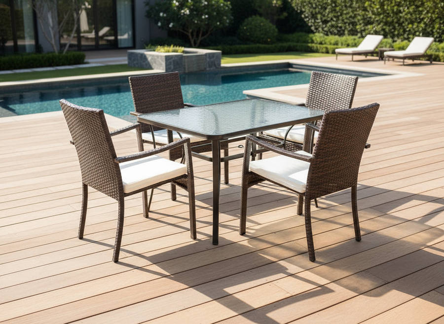 MFurn Studio 5-Piece Outdoor Patio Dining Set with Tempered Glass Table and Cushioned Chairs