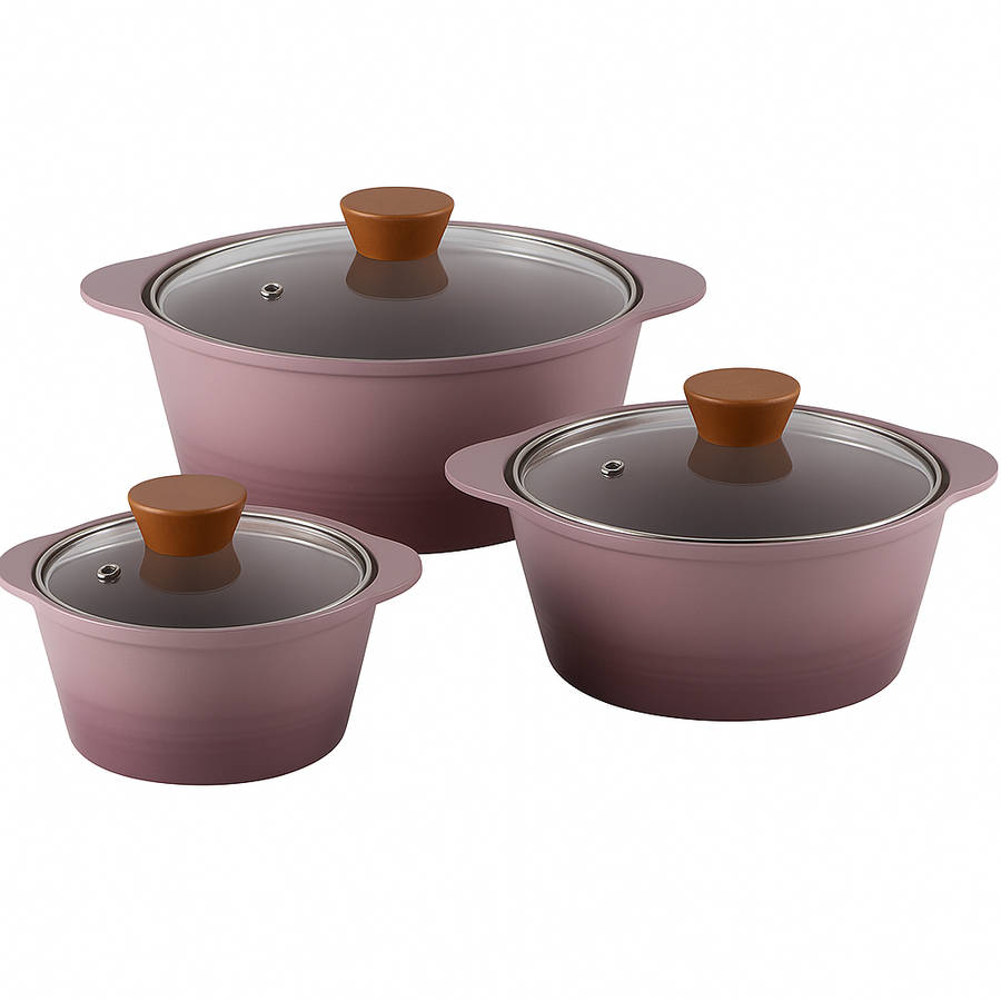 MHome 3-Piece Ceramic Cooking Pot Set with Glass Lids (Multiple Colors)