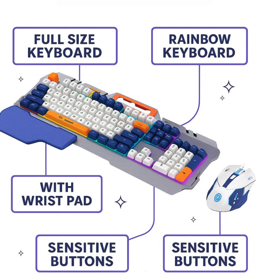 MTech Gaming Keyboard and Mouse Combo  Light-Up Rainbow Design