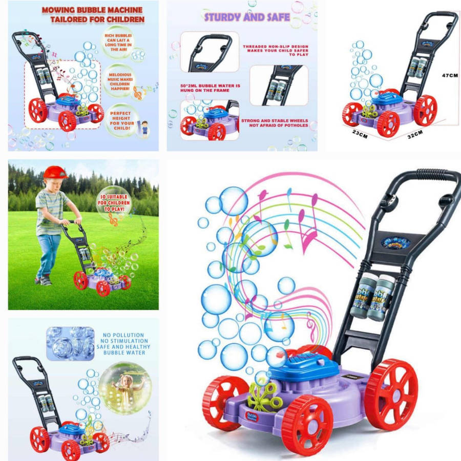 Kids Hand Push Bubble Car Bubble Lawn Mower BLUE