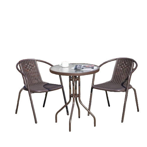 MFurn Bistro 3 Piece Outdoor Wicker Set With Glass Top Table - Various Colours