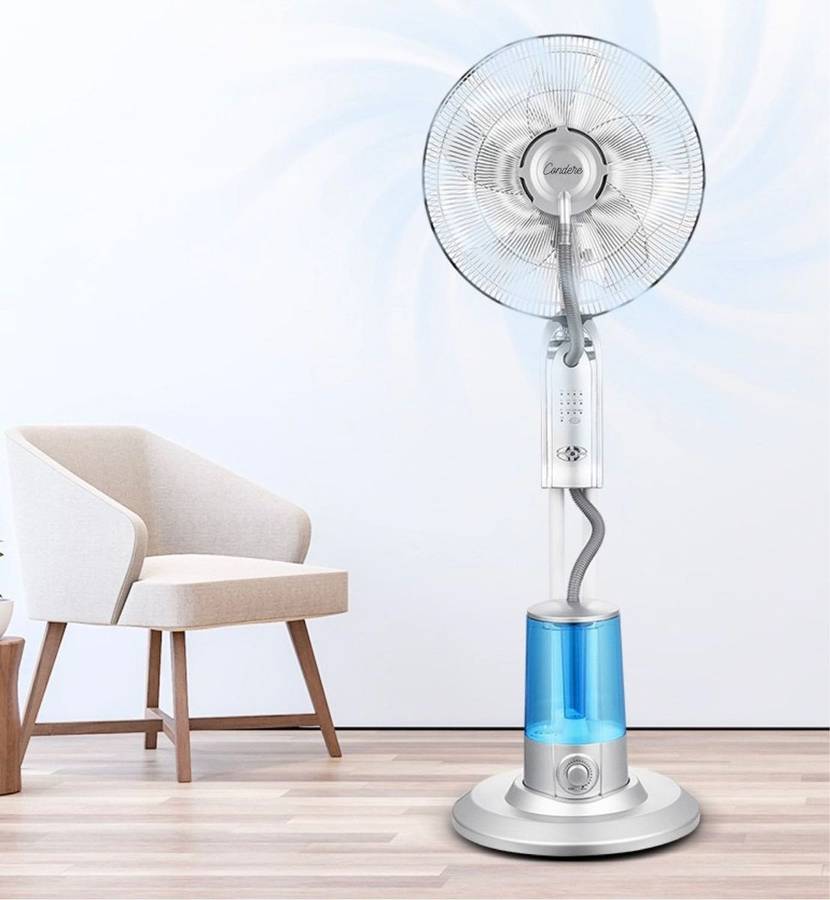 Stay Cool & Fresh  Condere 16" Remote Mist Pedestal Fan (Silver)