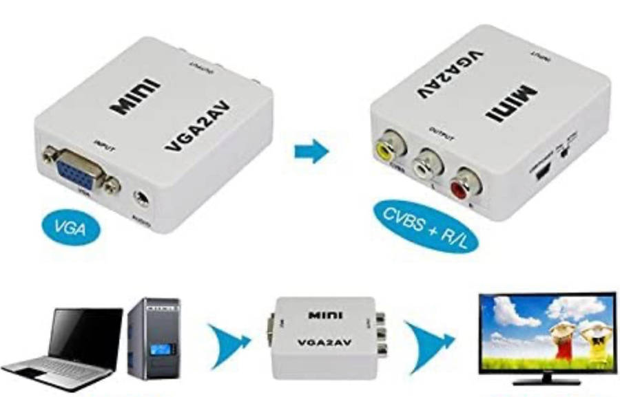 VGA to AV Converter Adapter, VGA Signal to RCA (Composite) Convert NTSC/PAL Switch, 1080P Compati...