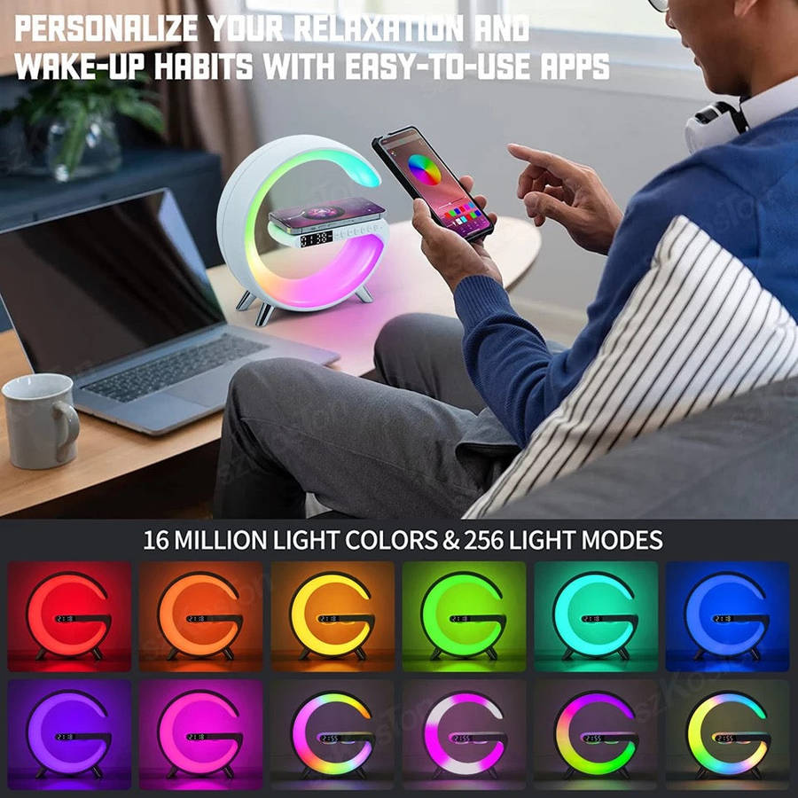 LED Night Light RGB Atmosphere Desk Lamp Multifunctional Wireless Charger Alarm Clock Speaker APP...