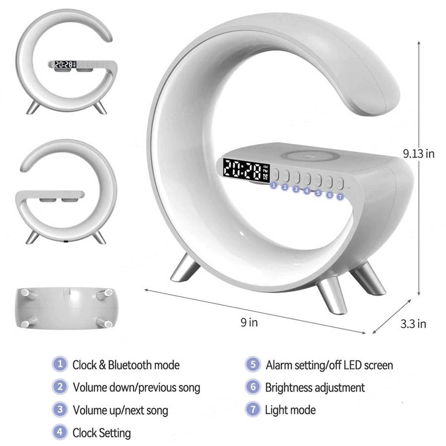 LED Night Light RGB Atmosphere Desk Lamp Multifunctional Wireless Charger Alarm Clock Speaker APP...