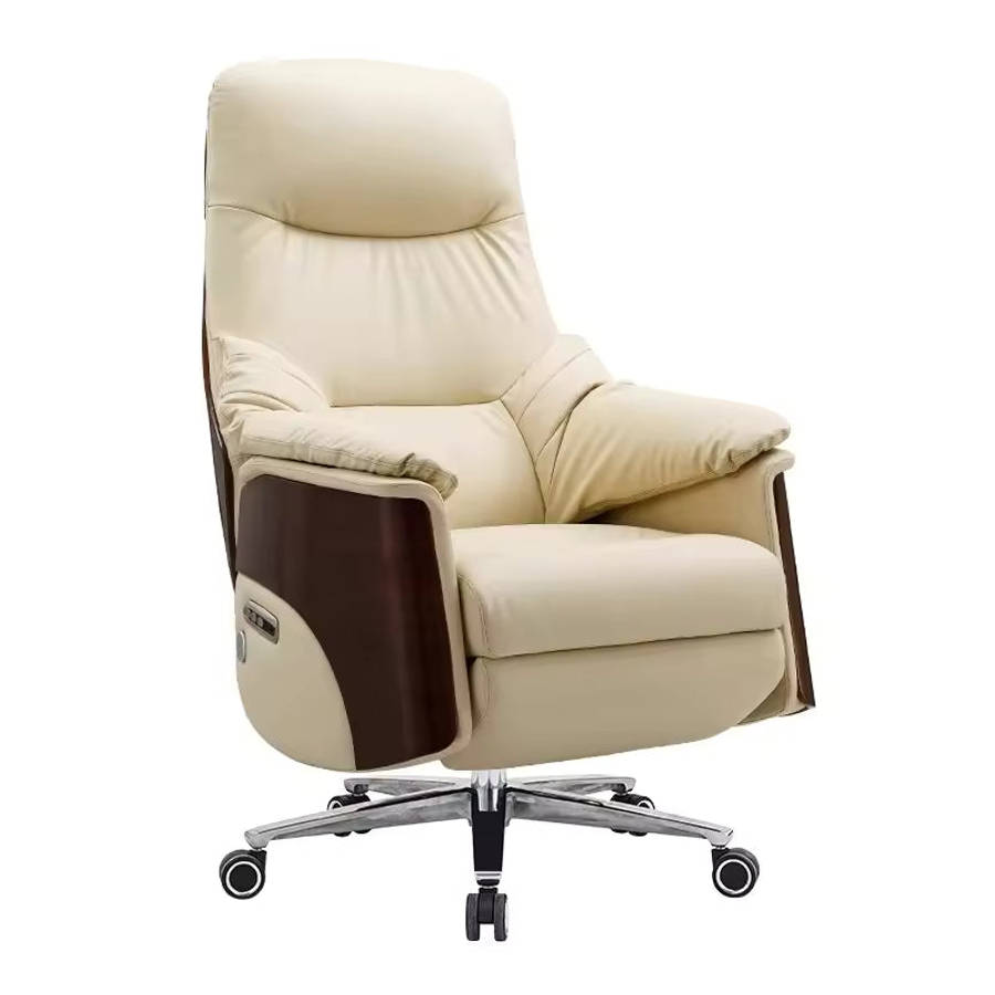 Modern Reclining Leather Executive Office Chair with Adjustable Height & Swivel  Walnut grain ...