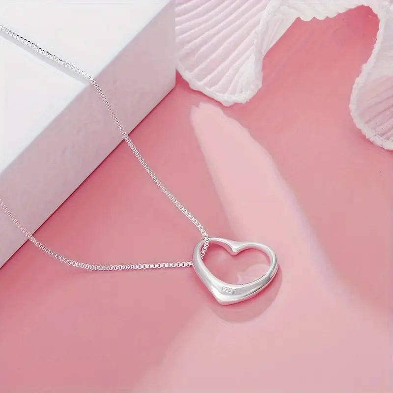 Elegant 925 Silver Heart Charm Bracelet and Pendant Necklace Set