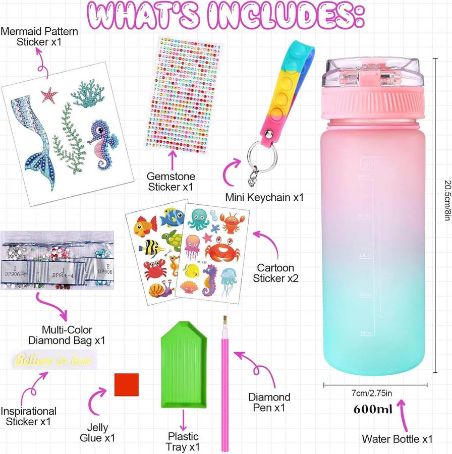 Decorate Your Own Water Bottle Kits For Girls, Mermaid Painting Crafts DIY
