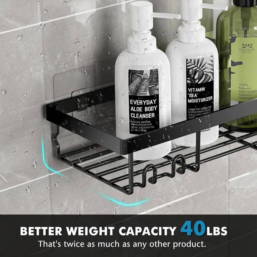 Adhesive Shower Caddy No Drill Organiser with 2 Soap Holder, Hooks - 6 Piece