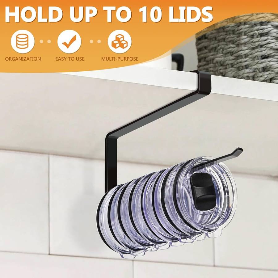 Tumbler Cup Lid Organiser - Under Cabinet Paper Towel Holder Hook - Space Saver