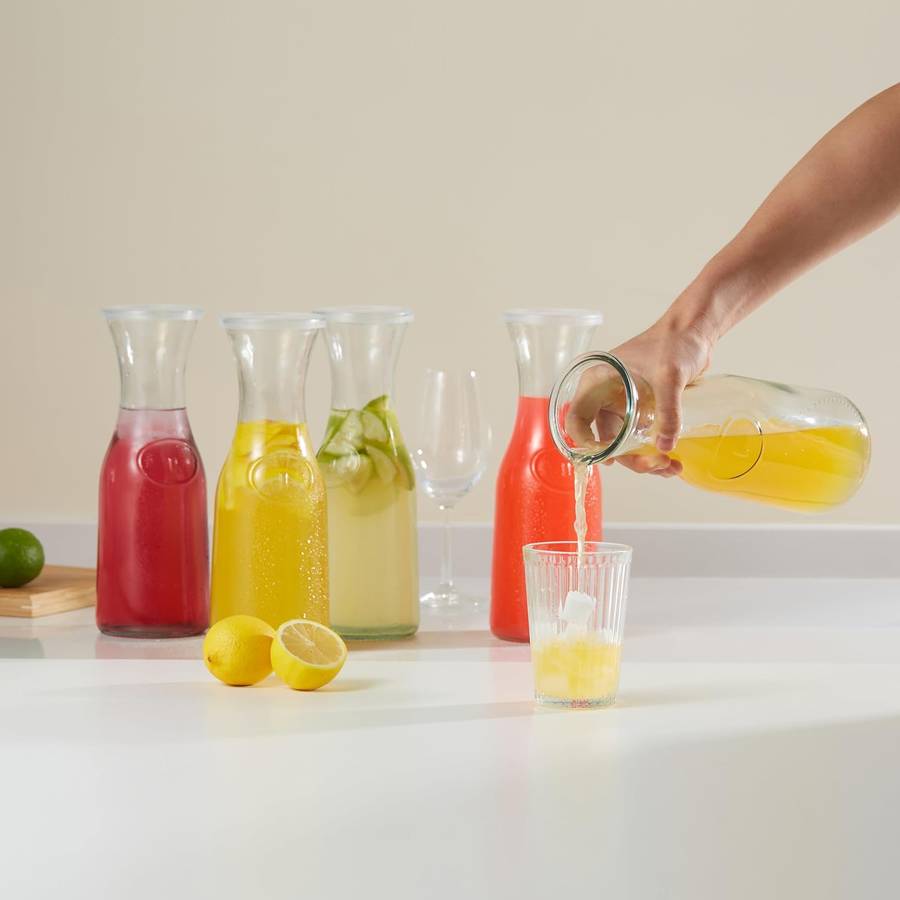 4 Pack Clear Glass Carafe With Lid (1L)Tags,Marker-Bar Serveware Pitcher
