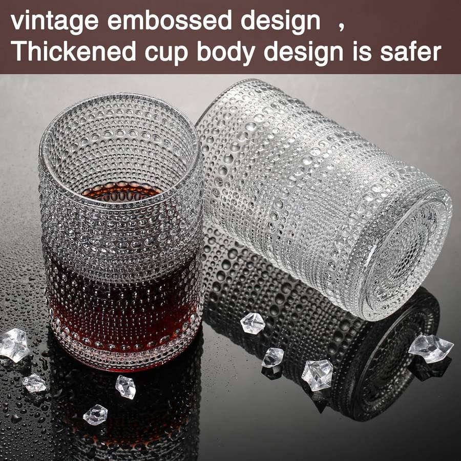 Vintage Hobnail Drinking Glasses For Wine Cocktail Glassware - Set of 8