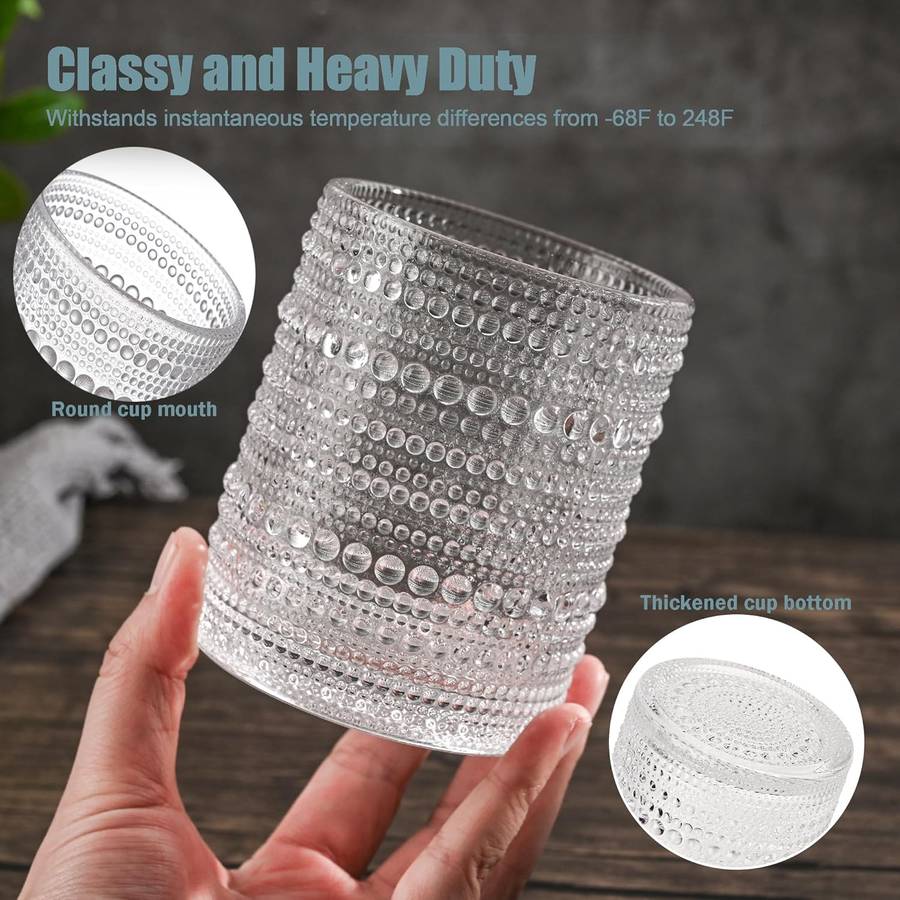Vintage Hobnail Drinking Glasses For Wine Cocktail Glassware - Set of 8