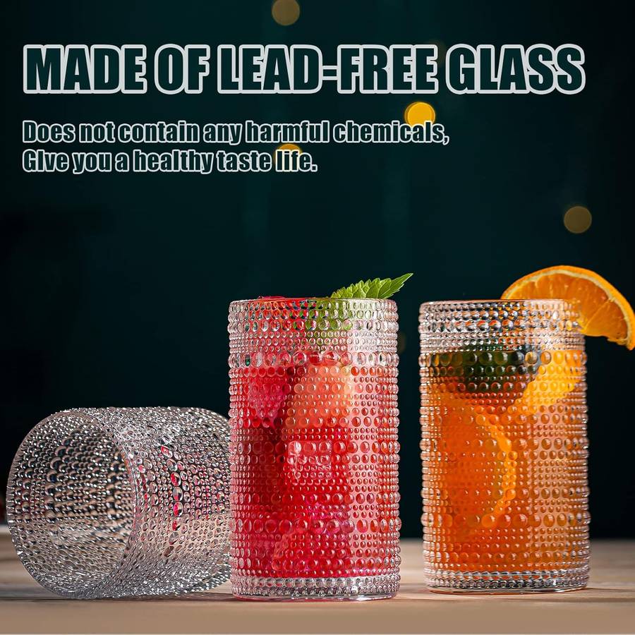 Vintage Hobnail Drinking Glasses For Wine Cocktail Glassware - Set of 8
