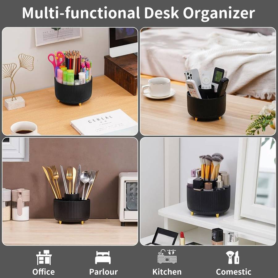 360 Rotating Desk Organisers with 5 Slots for Office Pen Pencil Makeup Holder