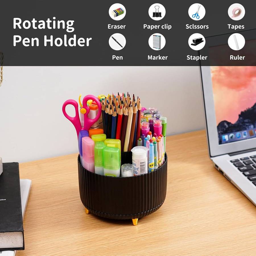 360 Rotating Desk Organisers with 5 Slots for Office Pen Pencil Makeup Holder