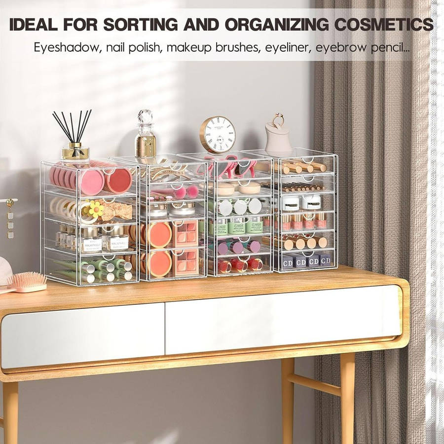 20 Drawer - 4 Sets Clear Makeup Organizers Multipurpose Stackable Storage