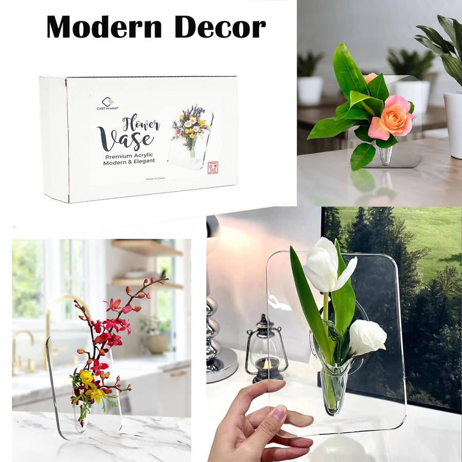 Clear Acrylic Photo Frame Flower Vase 8x6" For Home Wedding Office Decor