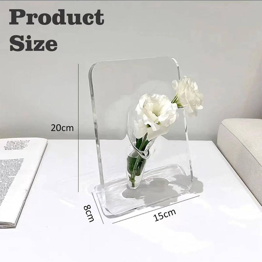 Clear Acrylic Photo Frame Flower Vase 8x6" For Home Wedding Office Decor