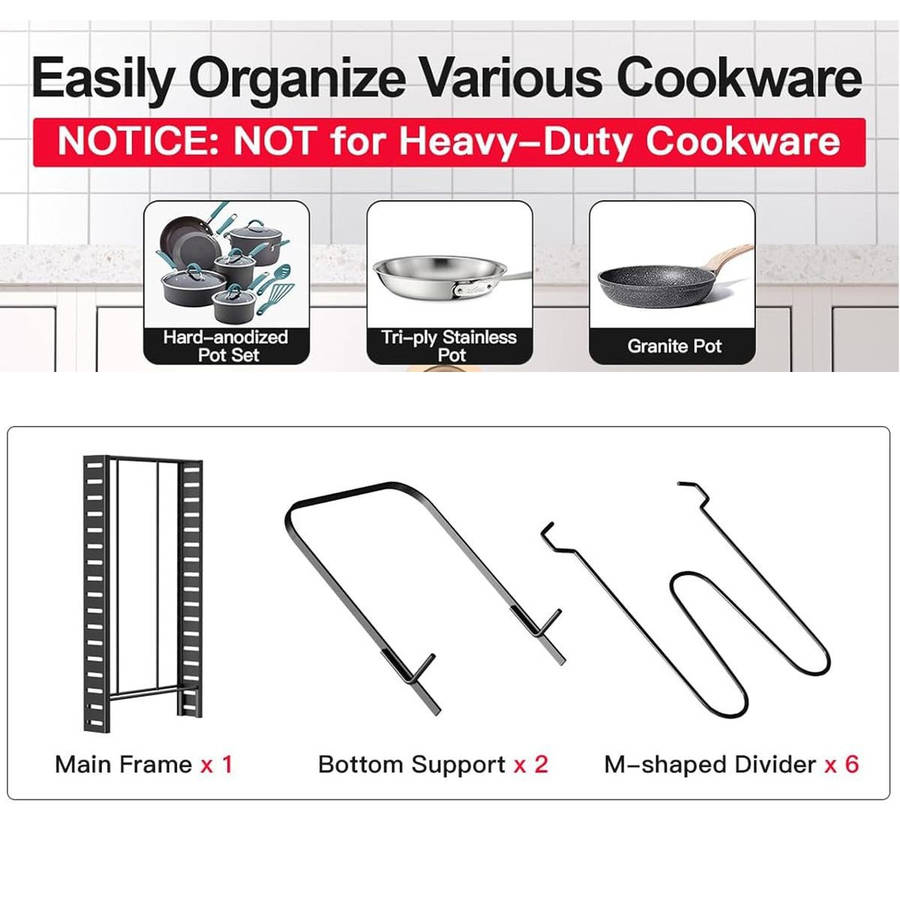 8 Tier Pot And Pan Organiser Rack Adjustable Under Or In Cabinet- 3 Methods