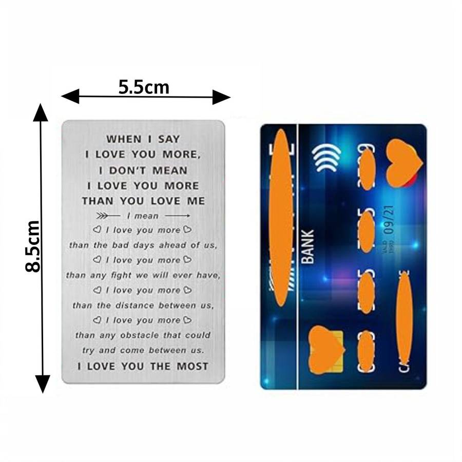 I Love You More Wallet Card Stainless Steel Engraved Love Note Gift Him Her
