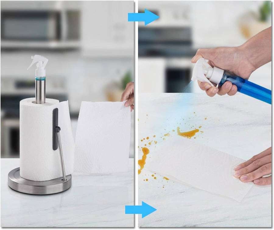 Kitchen Paper Towel Holder Stainless Steel With Sprayer,Arm & Weighted Base