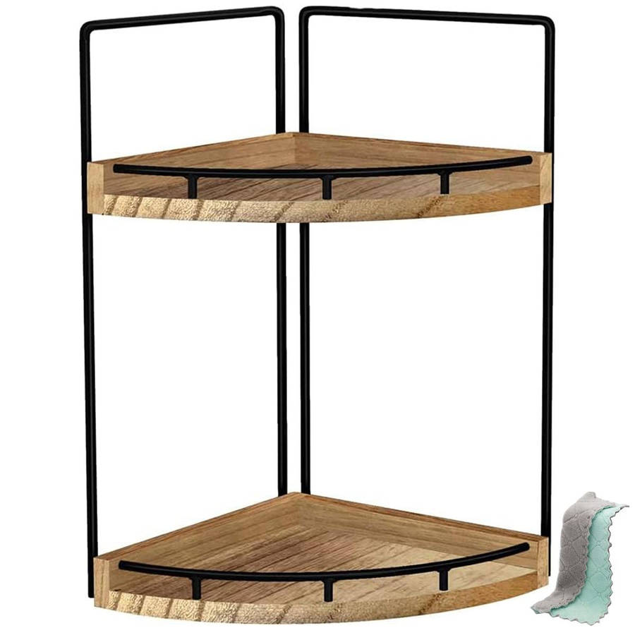 2-Tier Vanity Bathroom Counter Corner Shelf Organiser Kitchen Storage-Wood