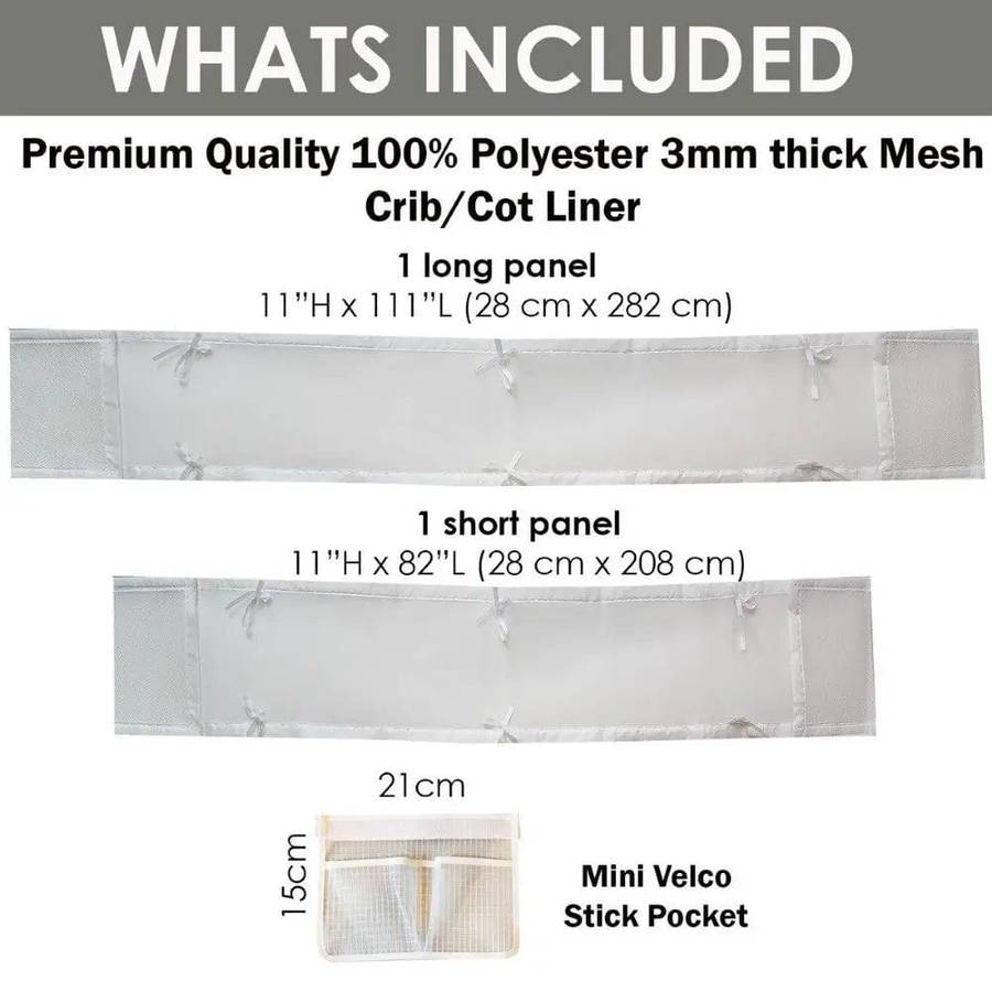 4 Sided Cot Bumper Mesh Baby Crib Liner- Breathable (Only Liners,No Cot Included)