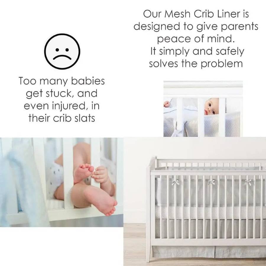 4 Sided Cot Bumper Mesh Baby Crib Liner- Breathable (Only Liners,No Cot Included)