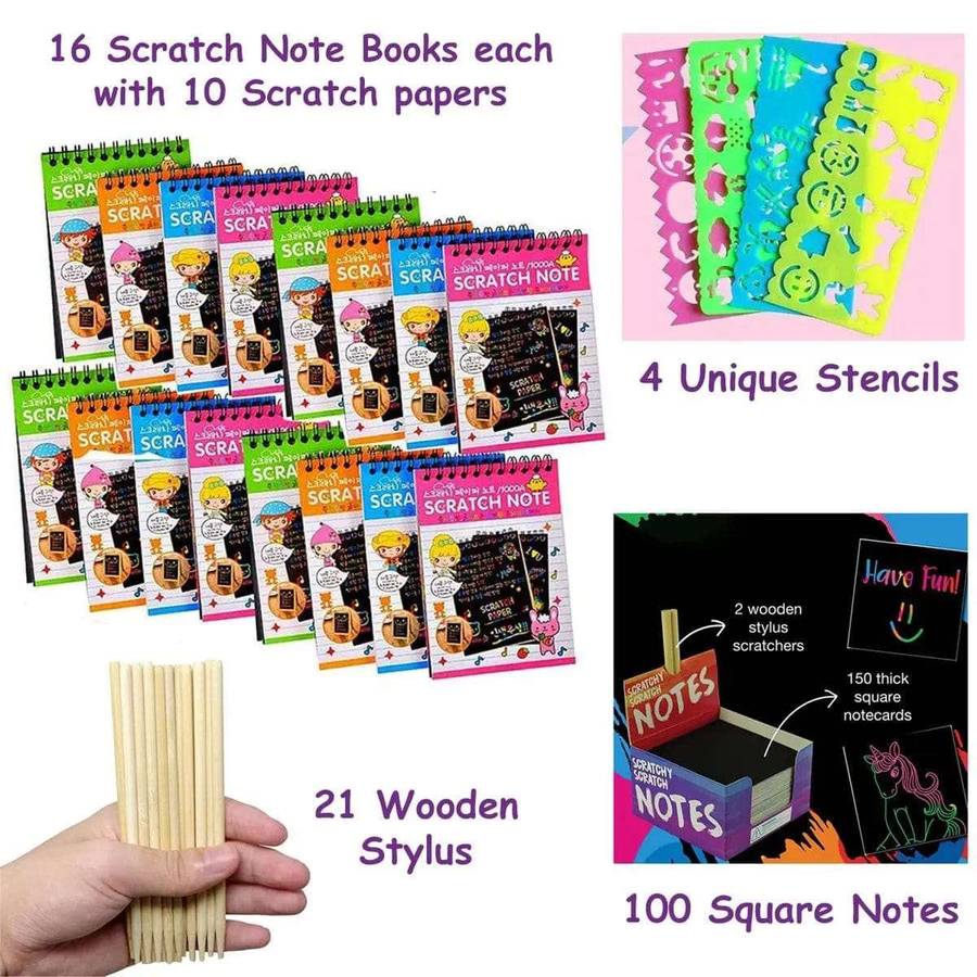 17 Pack Rainbow Scratch Art Paper Books Set