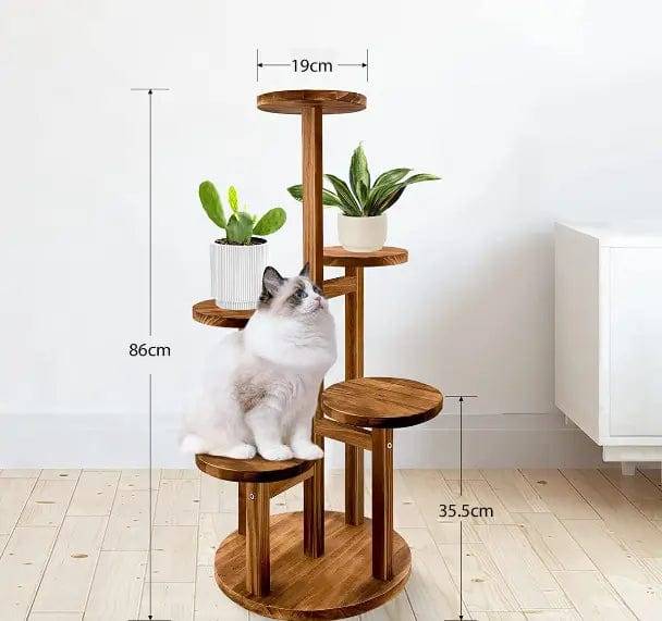 5 Tier Plant Stand With Wheels For Indoor - Walnut