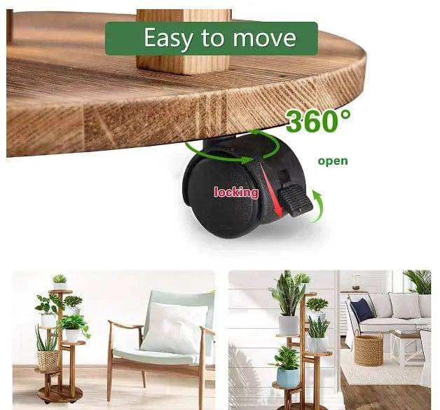 5 Tier Plant Stand With Wheels For Indoor - Walnut