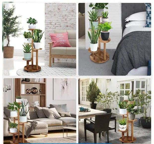 5 Tier Plant Stand With Wheels For Indoor - Walnut