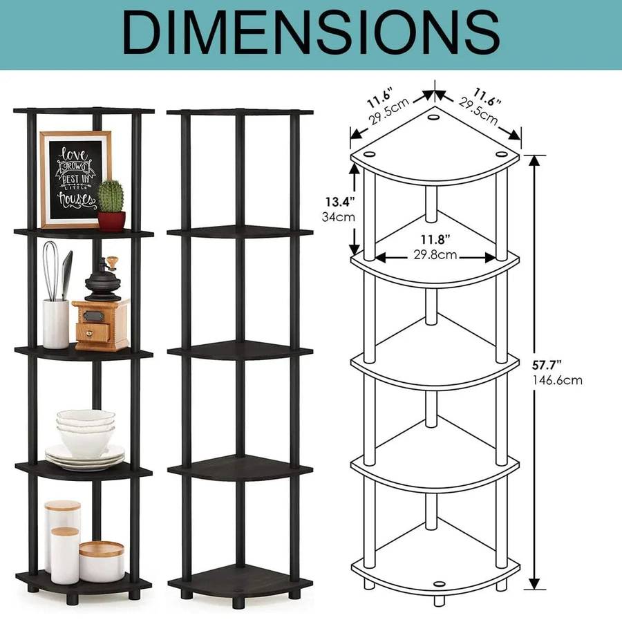 5 Tier Corner Shelf Display Stand - Espresso Black