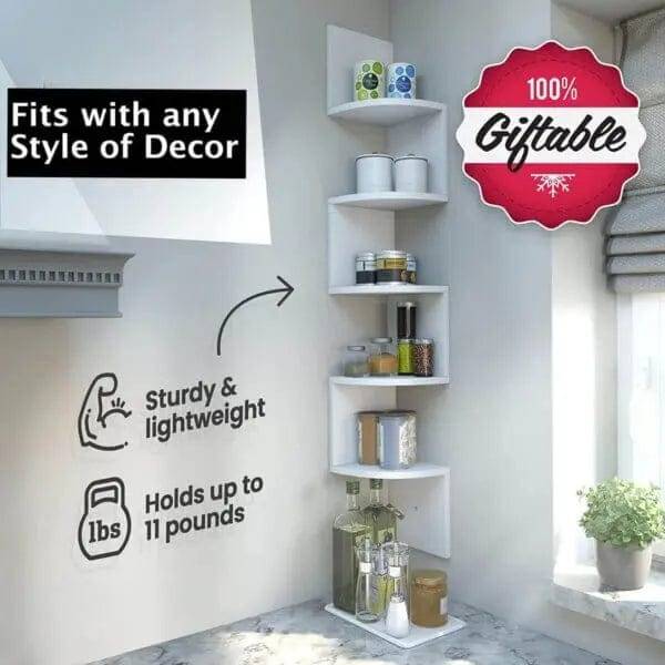5 Tier Floating Corner Shelves For Indoor - White