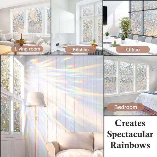 45x500cm Peel & Stick 3D Rainbow Window Film