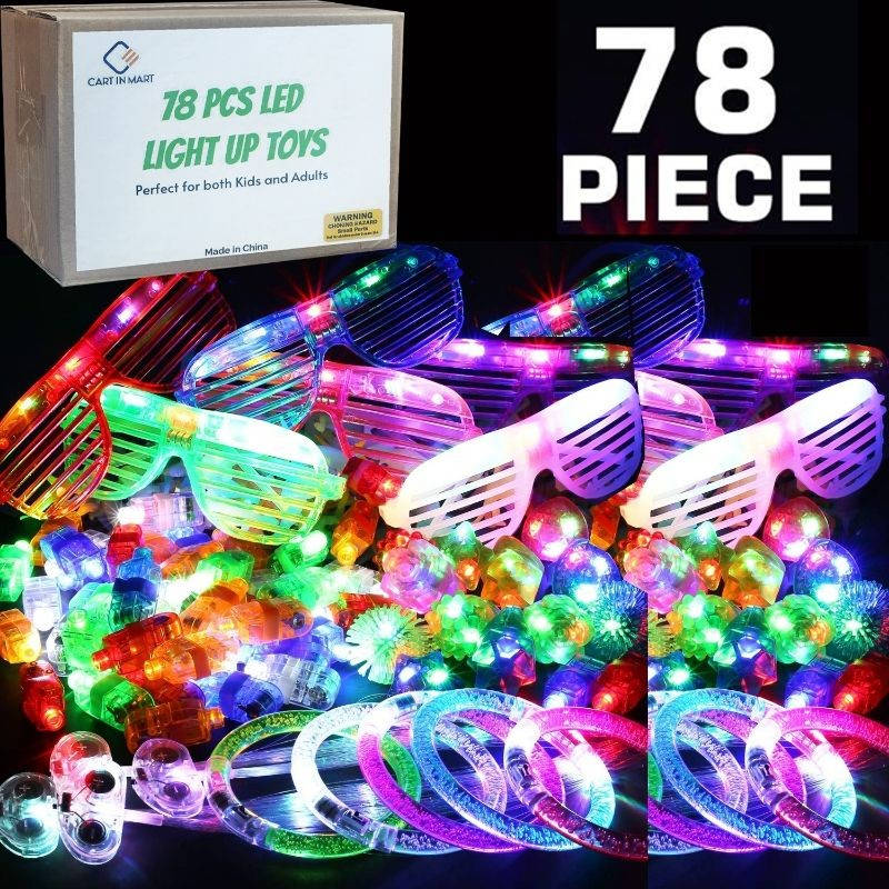 78 Piece Glow In The Dark LED Light Up Toy Bulk Party Favors For Adult Kids