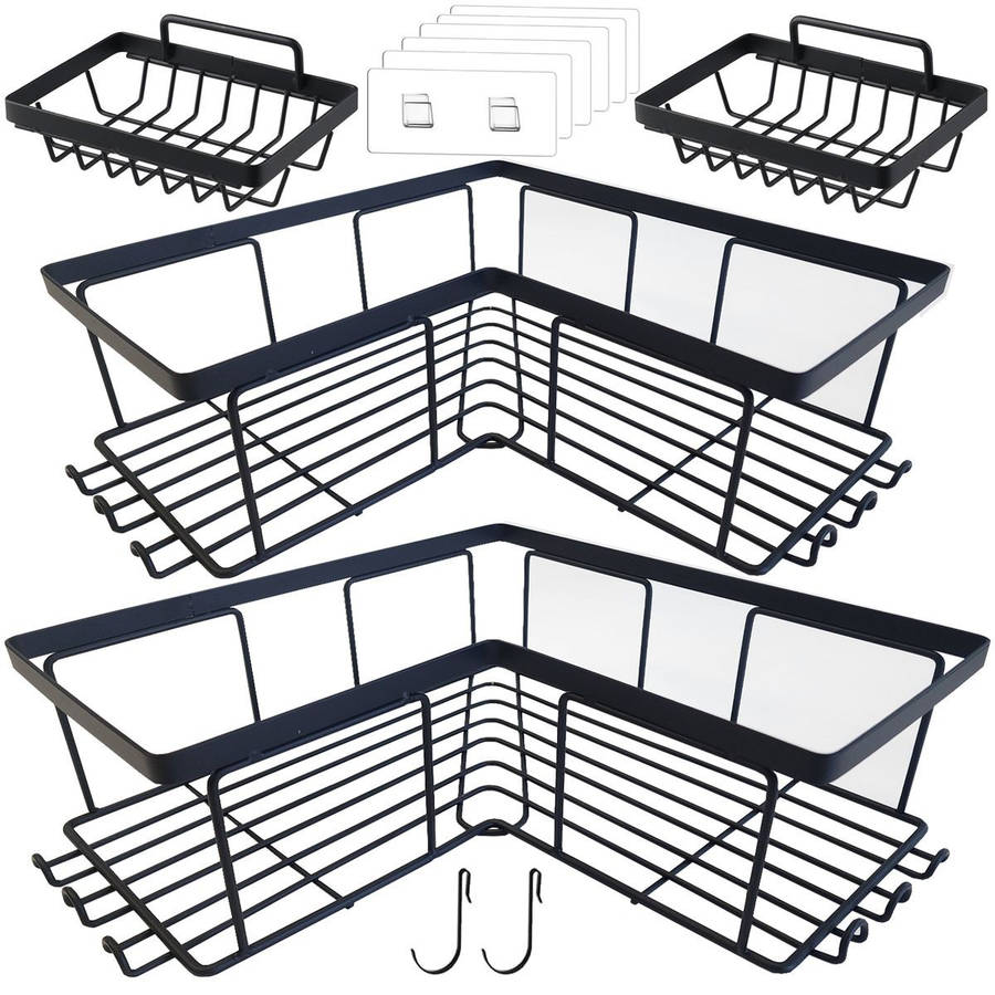 Corner Adhesive Shower Caddy No Drill Organiser With 2 Soap Holder, Hooks