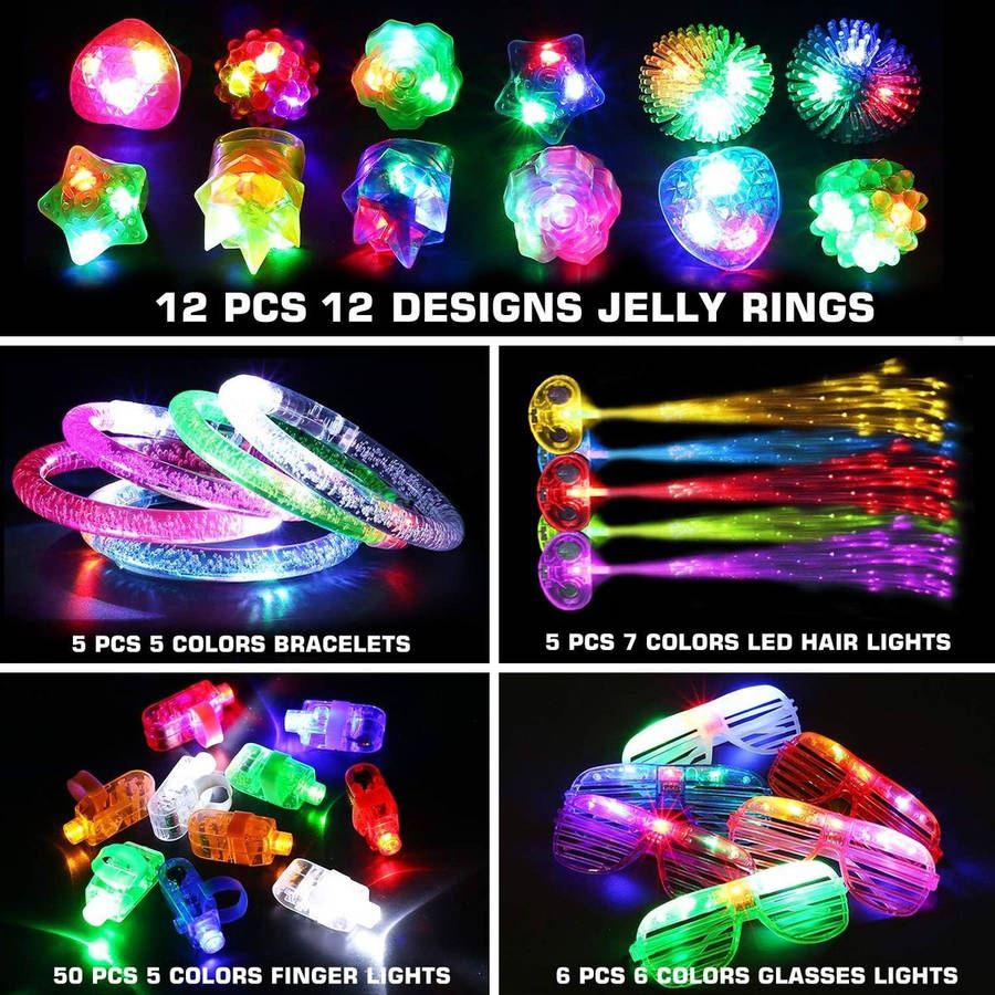 78 Piece Glow In The Dark LED Light Up Toy Bulk Party Favors For Adult Kids