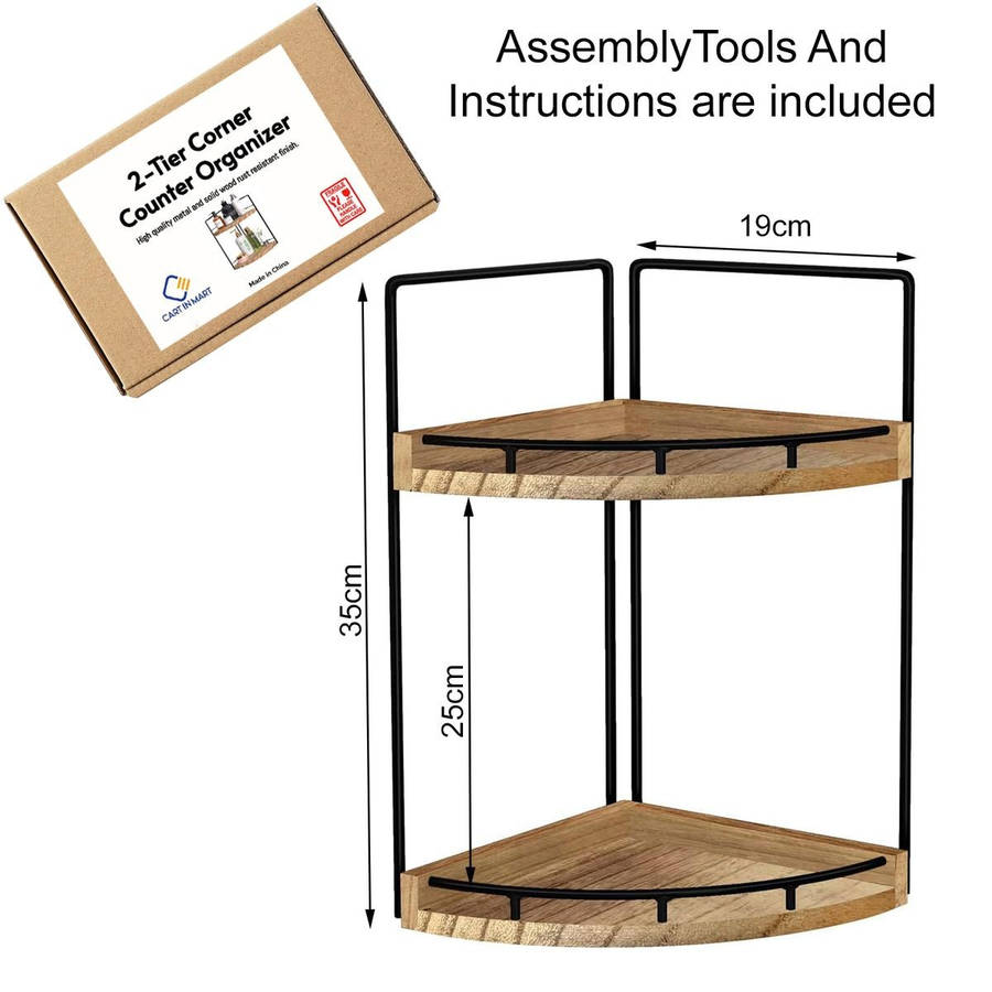 2-Tier Vanity Bathroom Counter Corner Shelf Organiser Kitchen Storage-Wood