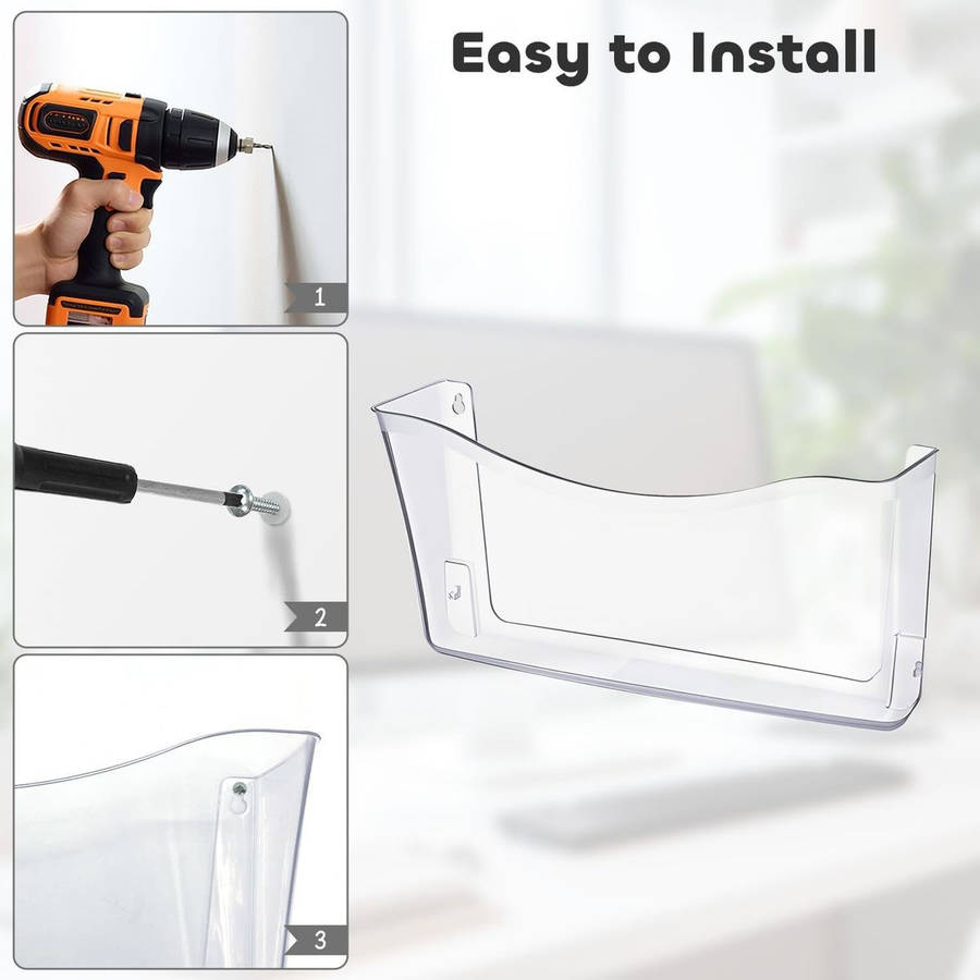 3 Pack Clear Acrylic Wall Mount Hanging File Organizer Holder Single Pocket