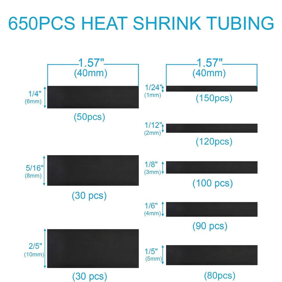 650 Piece Heat Shrink Tubing Kit- Wire Wrap Tube UL Ratio 2:1 Insulation