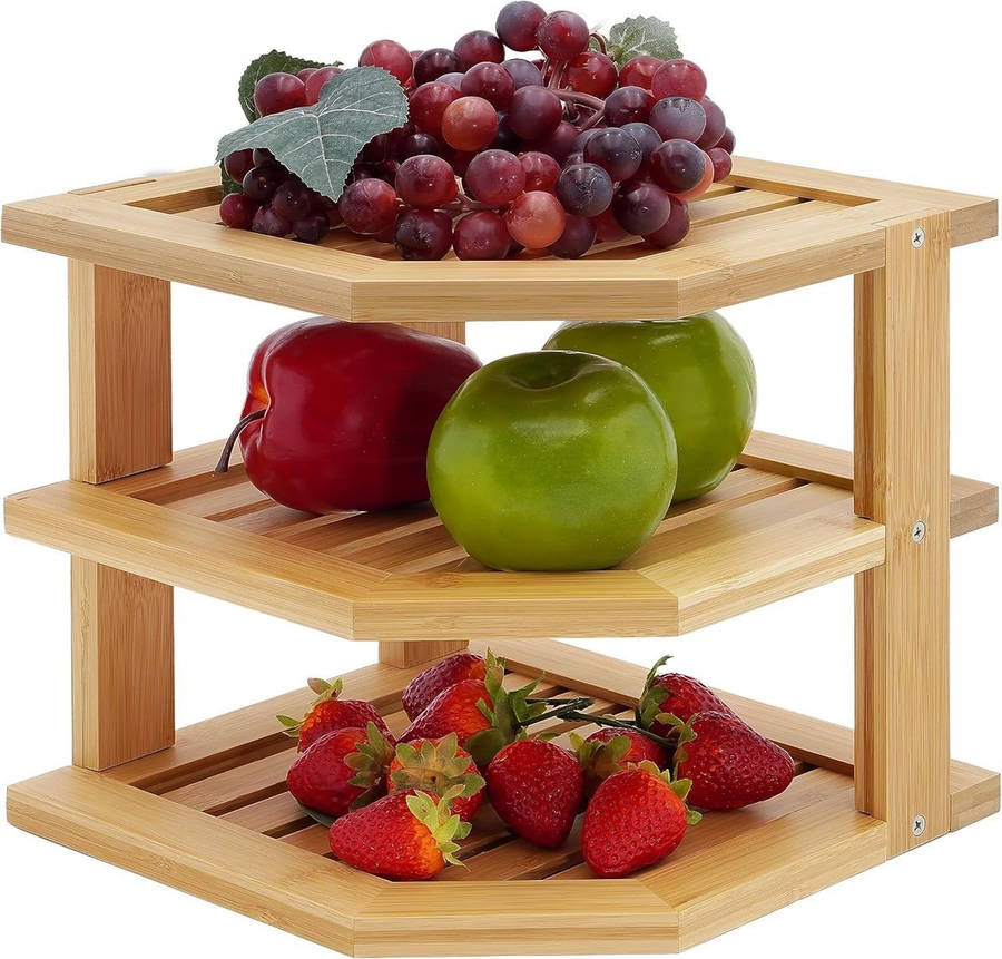 3 Tier-Bamboo Corner Shelf Plate Organizer For Kitchen and Bathroom Storage