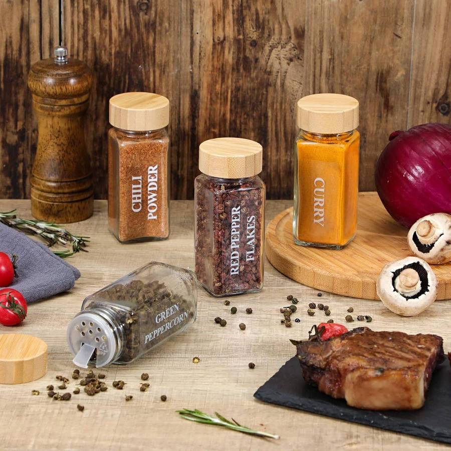 24 Pack Spice Jars Containers With Bamboo Lid Spoon Labels Brush Pen Funnel
