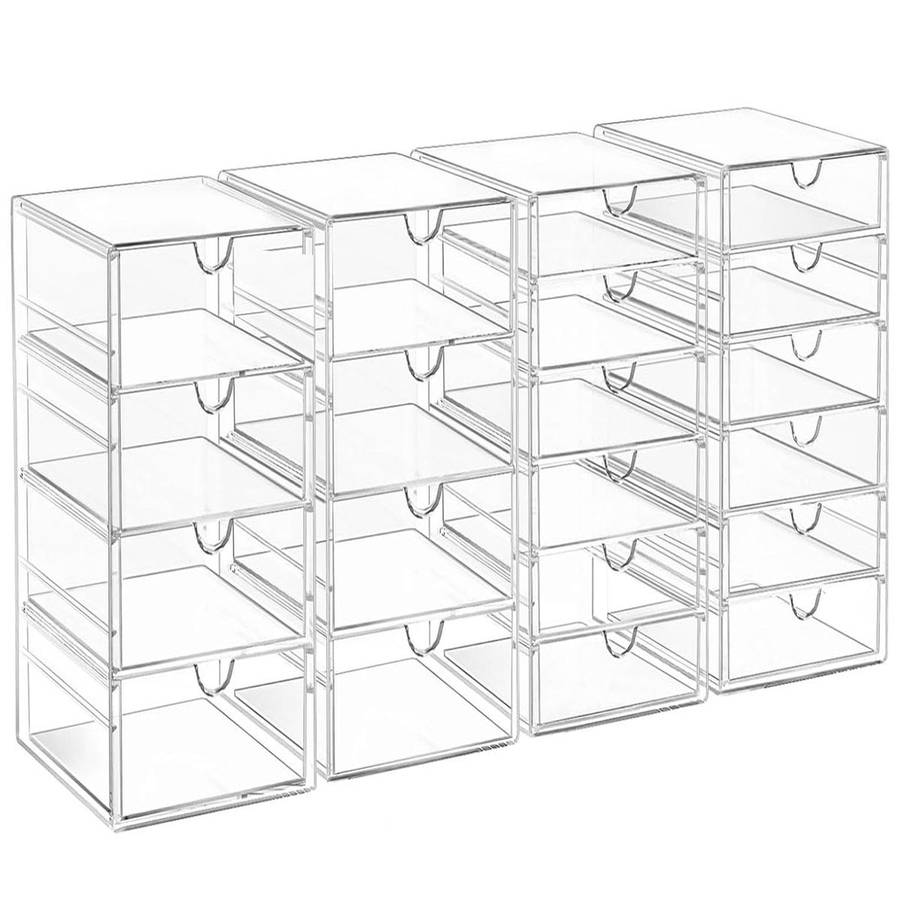 20 Drawer - 4 Sets Clear Makeup Organizers Multipurpose Stackable Storage