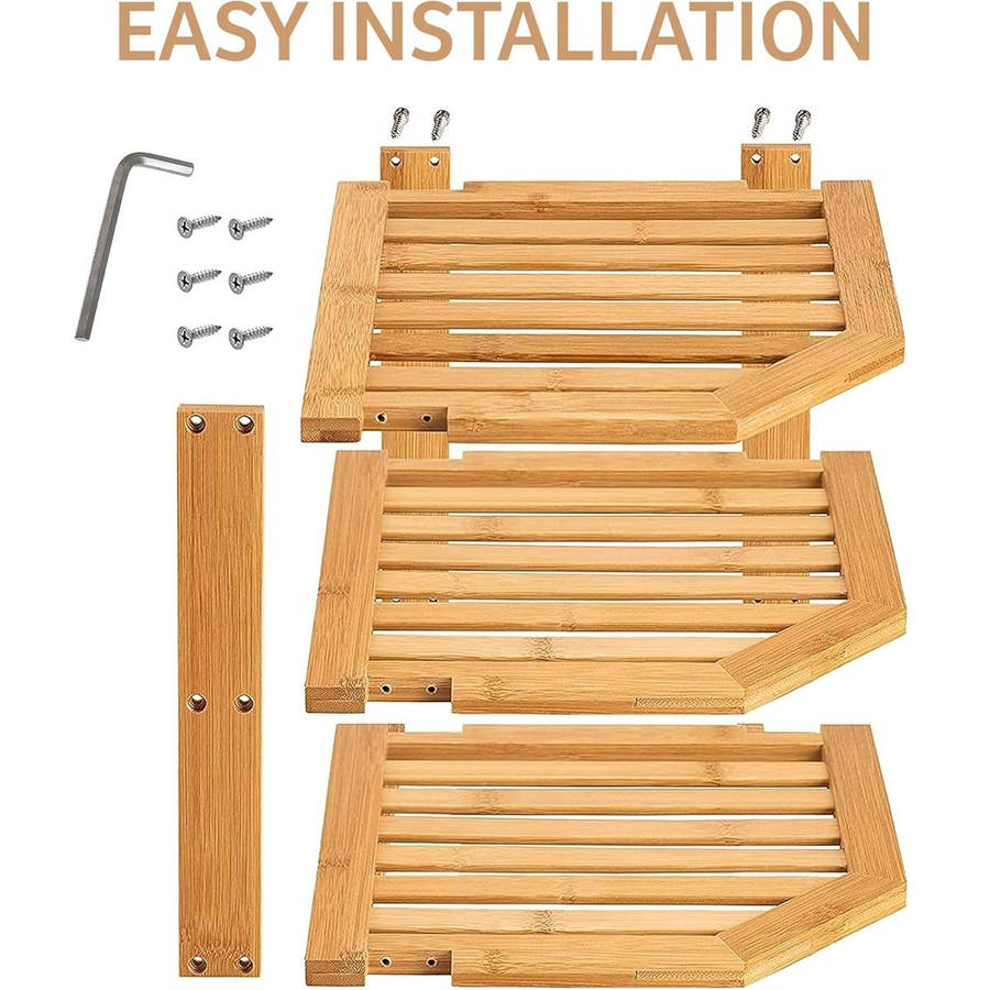 3 Tier-Bamboo Corner Shelf Plate Organizer For Kitchen and Bathroom Storage
