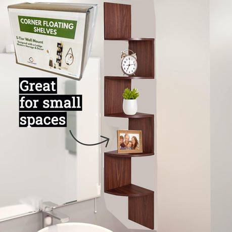 5 Tier Floating Corner Shelves For Wall Hanging Bookshelf DÃecor - 123cm Long - Deep Walnut - 1...