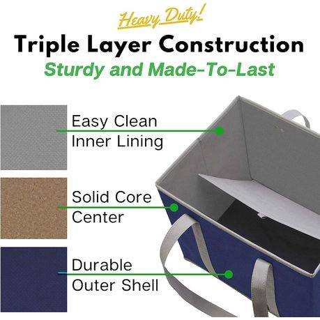 3 Pack Reusable Grocery Bags Large Tote Folding Shopping Bag-Navy Blue