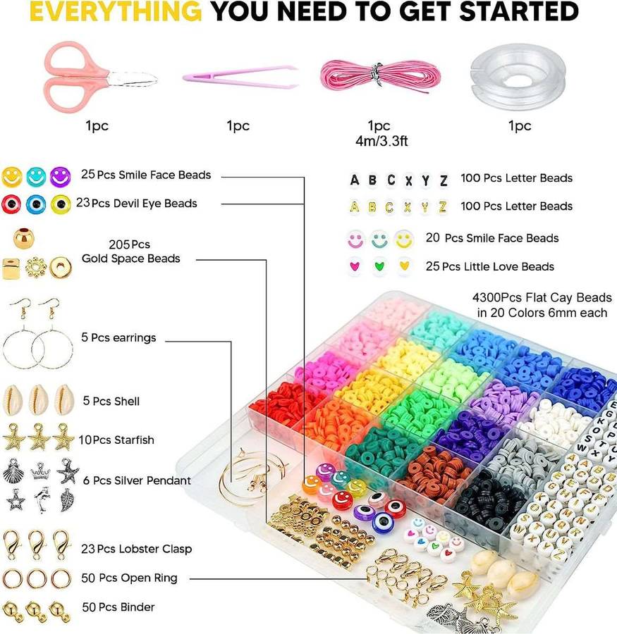 5000Pcs Flat Polymer Beads Jewlery Making Friendship Bracelet Making Kit