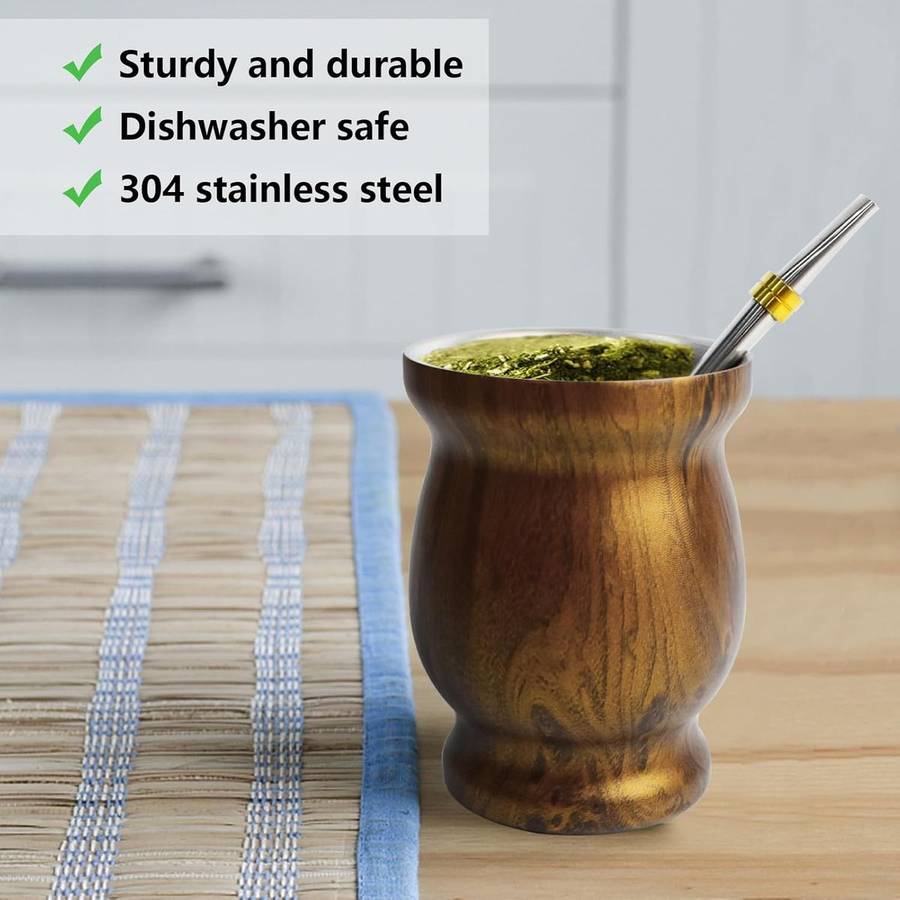 Yerba Mate Cup Set-Double Wall Stainless Steel With 2 Bombilla Brush|